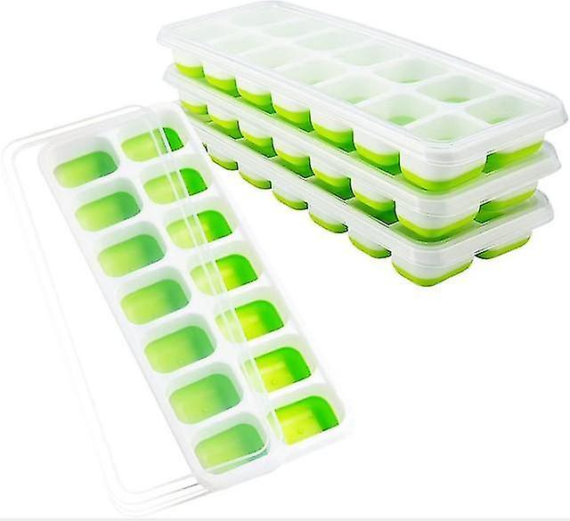 Green Ice Tray 4 Reusable Silicone And 14 Ice Tray Molds, With Removable Lid