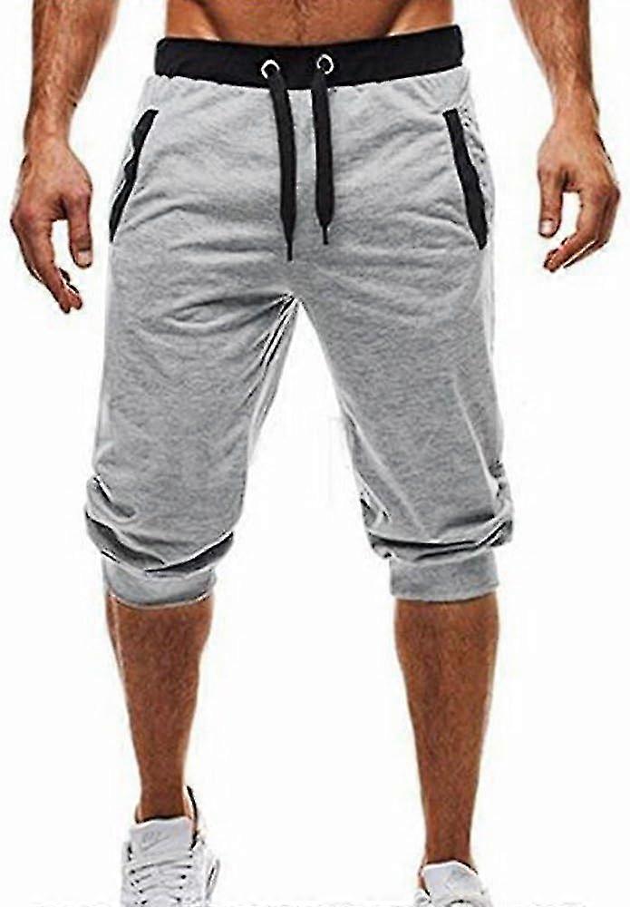 בגדי ריקוד גברים 3/4 אימון ריצה חדר כושר מכנסי זיעה קצרים קאפרי קיץ נוח בכושר קל משקל מתחת לברך מכנסי טרנינג