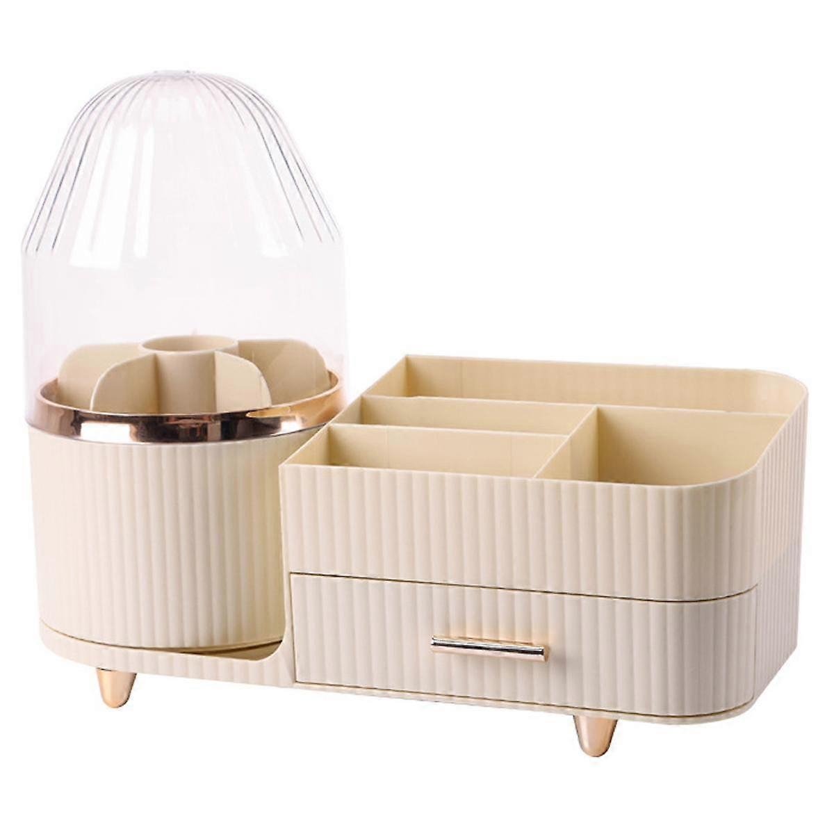 带抽屉的旋转化妆刷架组织器，化妆组织器台面，大型化妆组织护肤品存储梳妆台，桌面，浴缸