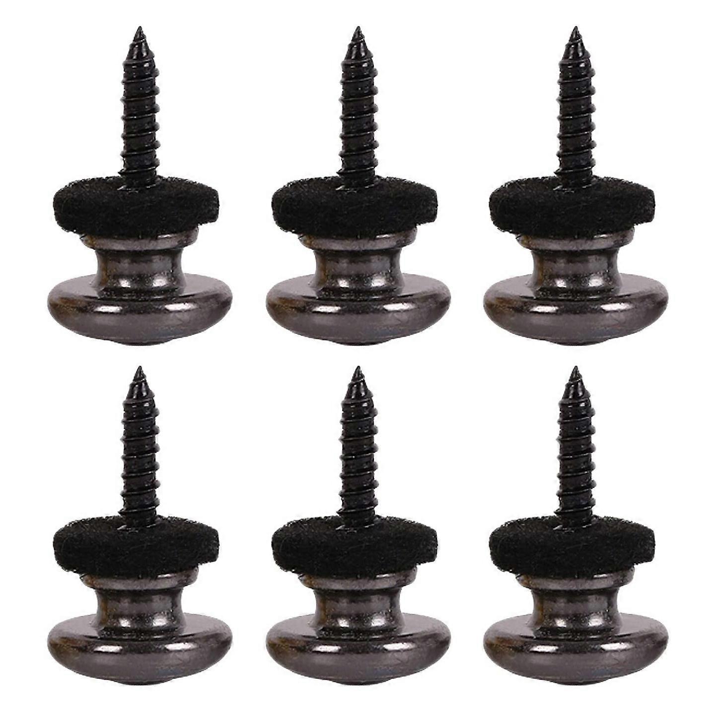 6 Pieces Mushrooms Head Guitar Strap Buttons Strap Locks Chrome (Black)