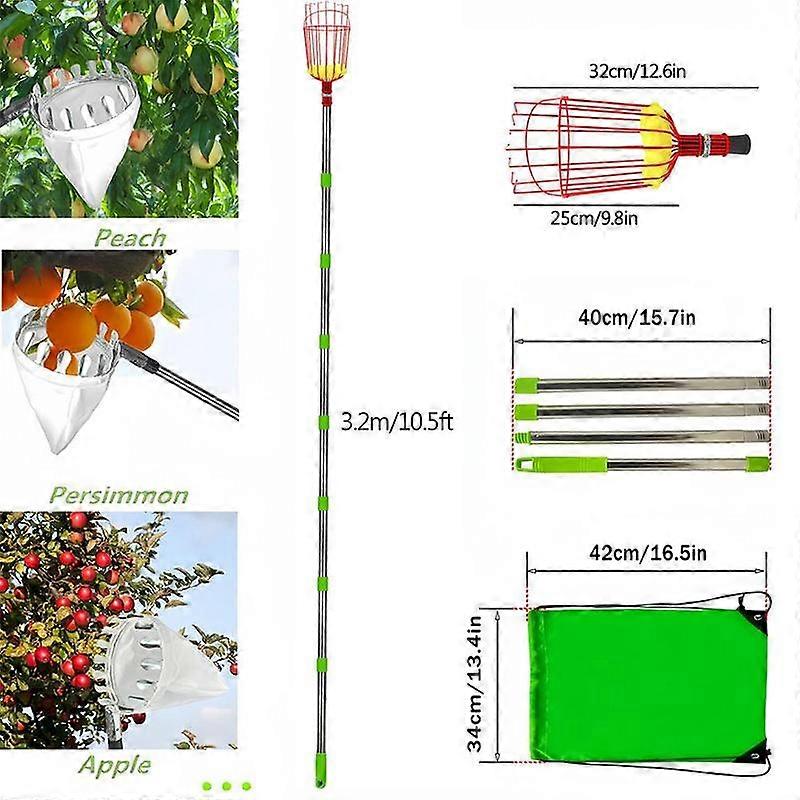 Fruit Picker Pole with Basket Telescopic Stainless Steel Portable Rustproof Detachable Lightweight for Plum Pear Lemon Apricot