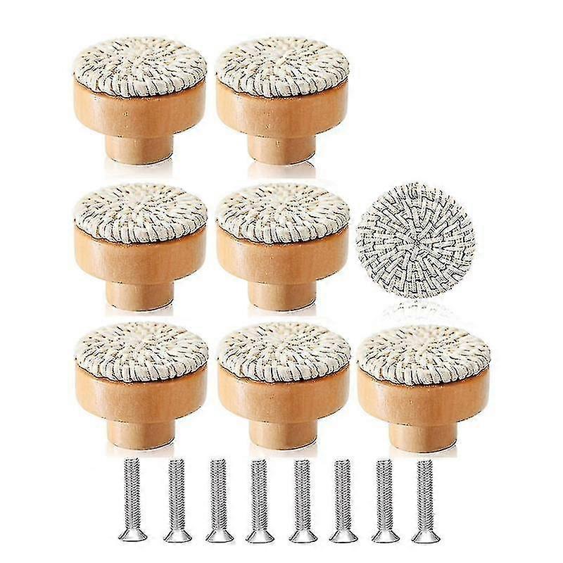 8pcs Boho Rattan Dresser Knobs Wood Drawer Knobs Handmade Woven Wicker Knobs Pull Handle For Cabine