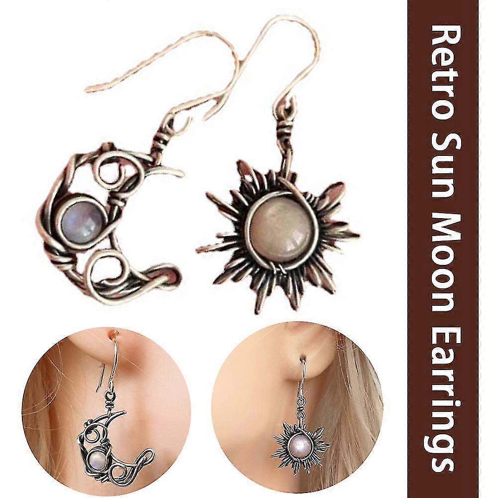 Asymmetrical Celestial Jewelry Boho Sun And Moon Earrings Drop Hook Dangle
