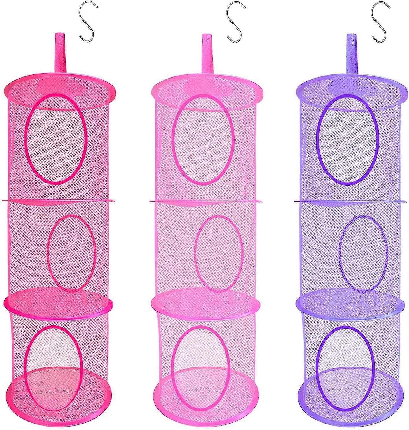 3PC Toys Storage Hanging Mesh Basket Chest, Soft Teddy Hammock Collapsible Net 3 Tier Space Save Organizer Gift for Children's Day Cuddly Bedroom Tidy