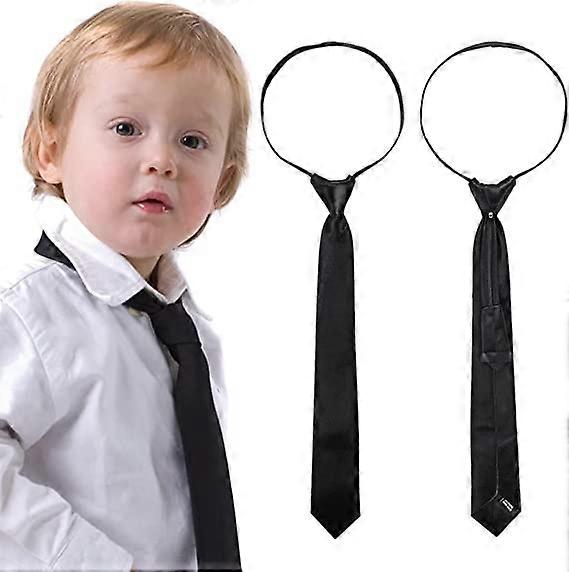 2 Pack Boys Black Clip On Ties Strong Pre-tied Adjustable Uniforms For Wedding Graduation