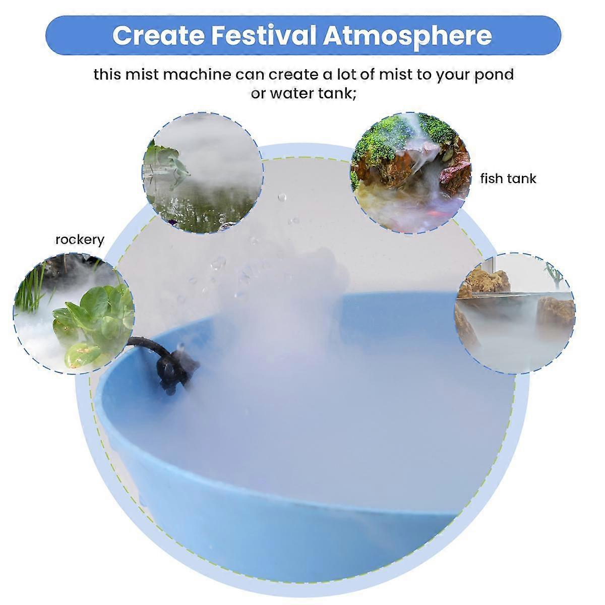 Halloween Mist Maker Fogger Fog Machine Fountain Mister Fogger Water Garden Pond Foggers with 12 LED Light Flashes(EU)
