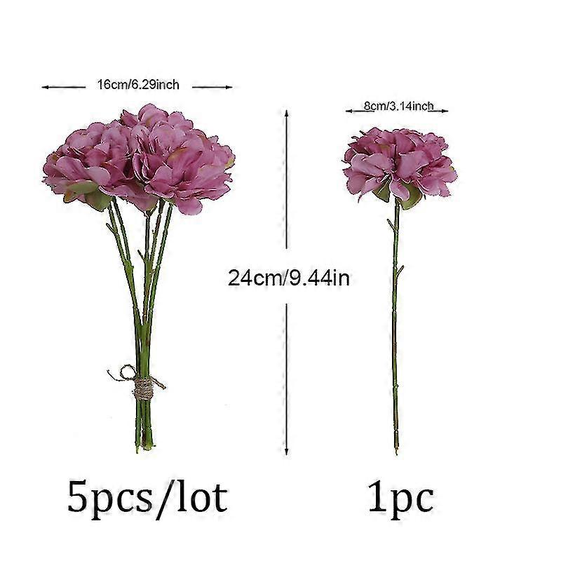 5-Pack Pink Silk Rose Artificial Flower Peonies