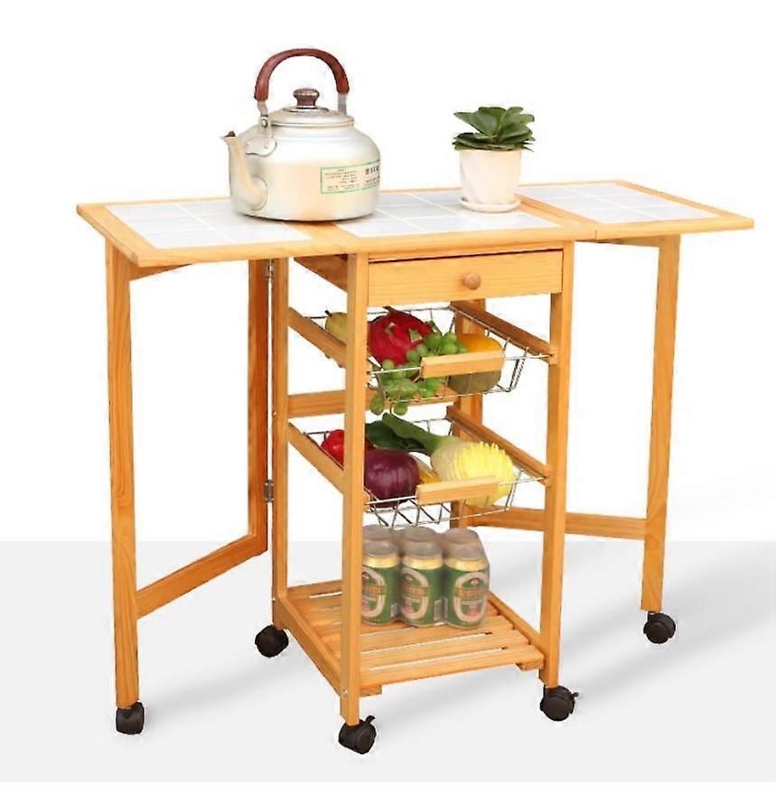P ortable Rolling Drop-Leaf Kitchen Trolley Cart Table Pine Wood