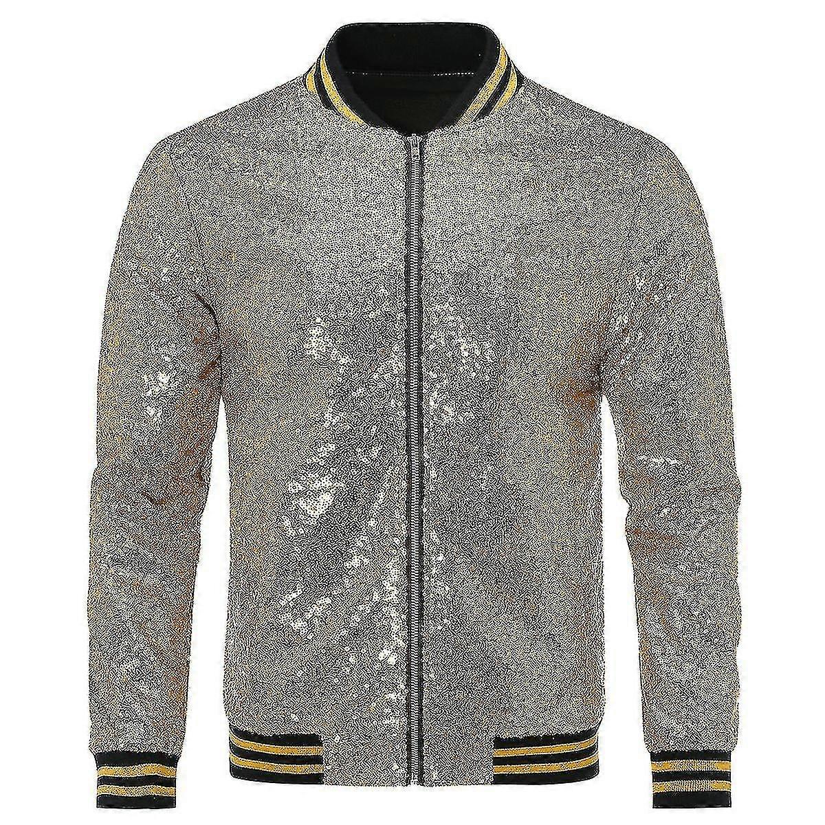 Veste décontractée à paillettes pour hommes Party Bomber Zipper Coat - Style à la mode