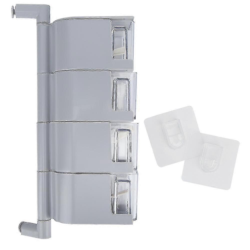 Rotatable Wall Mounted Gray Spice Rack Organizer with Spoon - Condiment Container