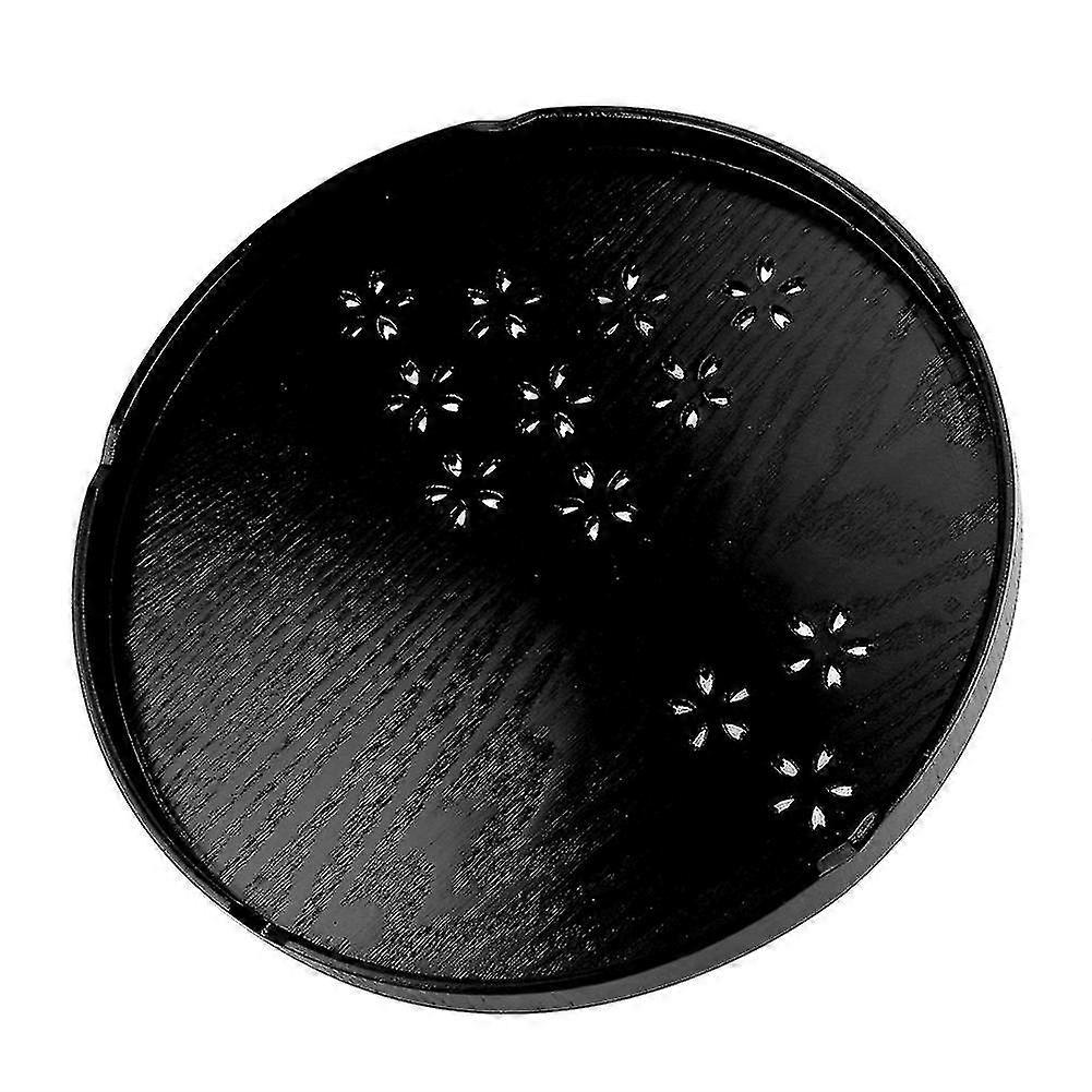 27cm Japanese Black Round Serving Tray Plate for Snacks and Fruits