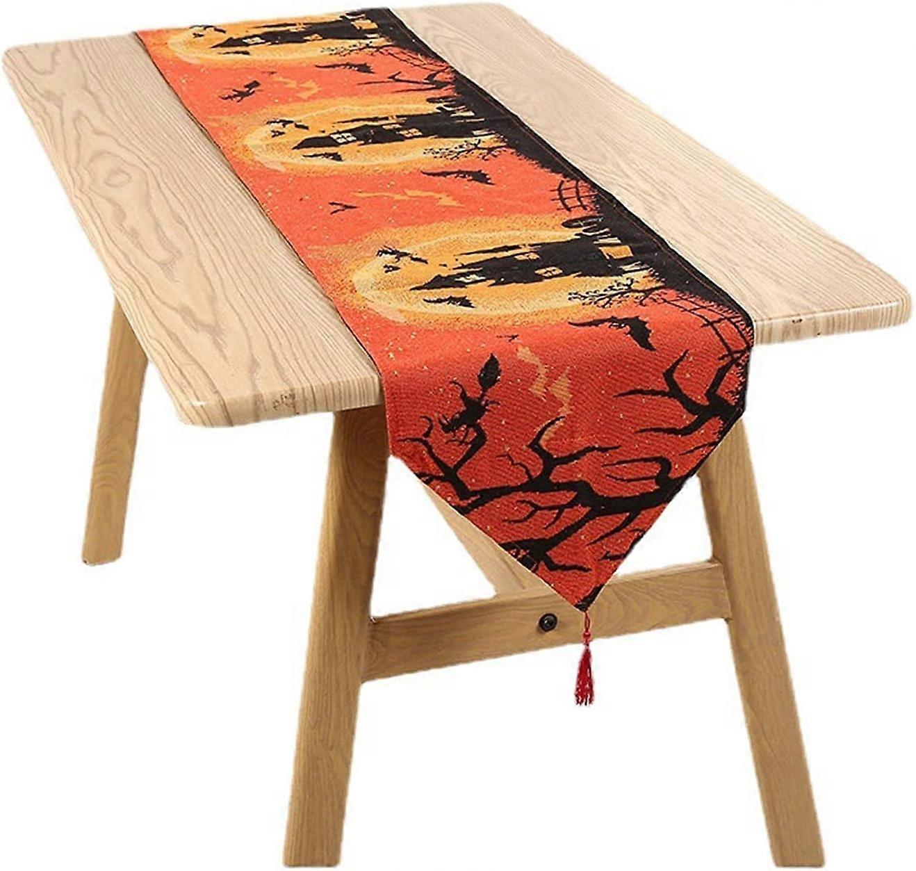 Halloween Tablecloth Rectangle - Pumpkin Spider Print Cotton and Linen Embroidery Table Runner