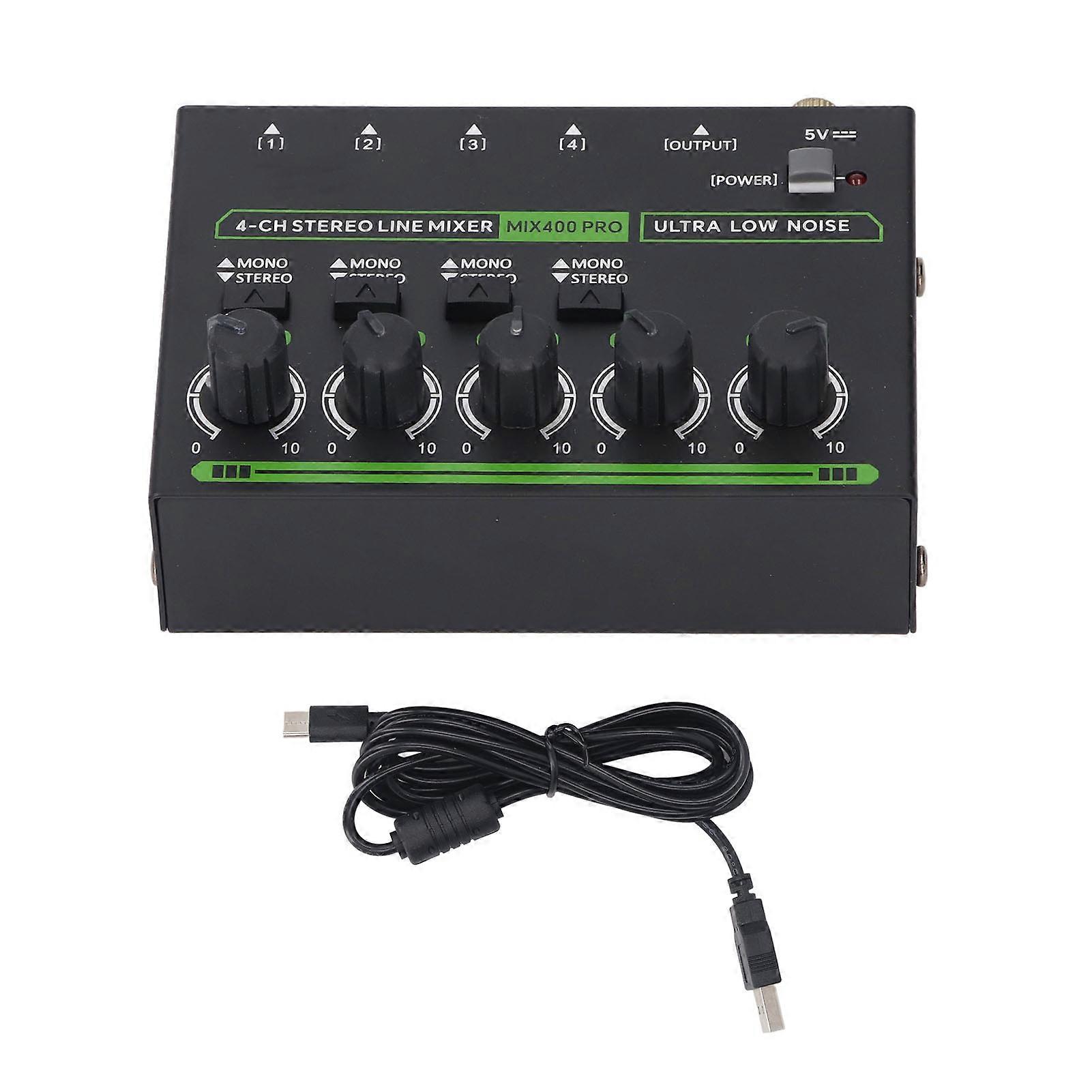 4 Channel Stereo Line Mixer 6.35mm Interface Super Low Noise Independent Volume Control Sound Mixer with RGB Light