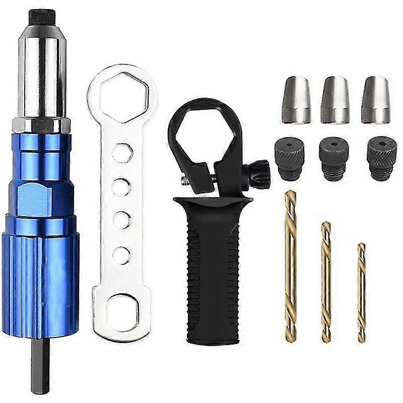 Electric Rivet Gun 2.4mm4.8mm Rivet Nut Gun Drill Bit Adapter Cordless Riveting Tool Aluminum Alloy Three Type + Twist Drill Aluminum Alloy Three Type