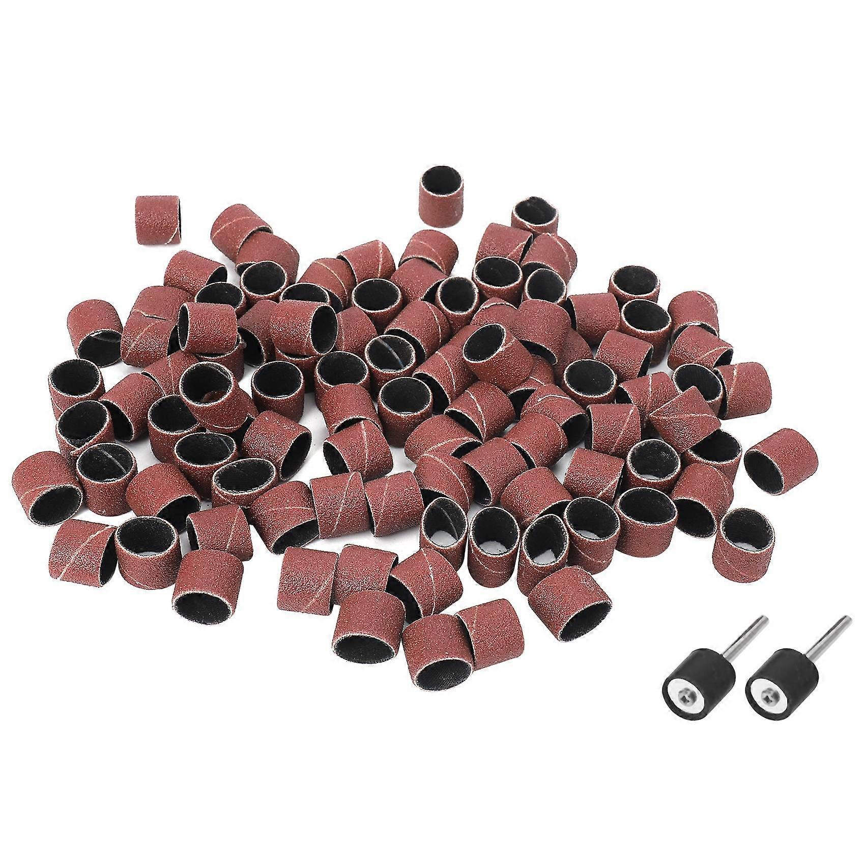 100pc 1/2" Sanding Bands Kit with 2 Sanding Drum Mandrel For Rotary Tools