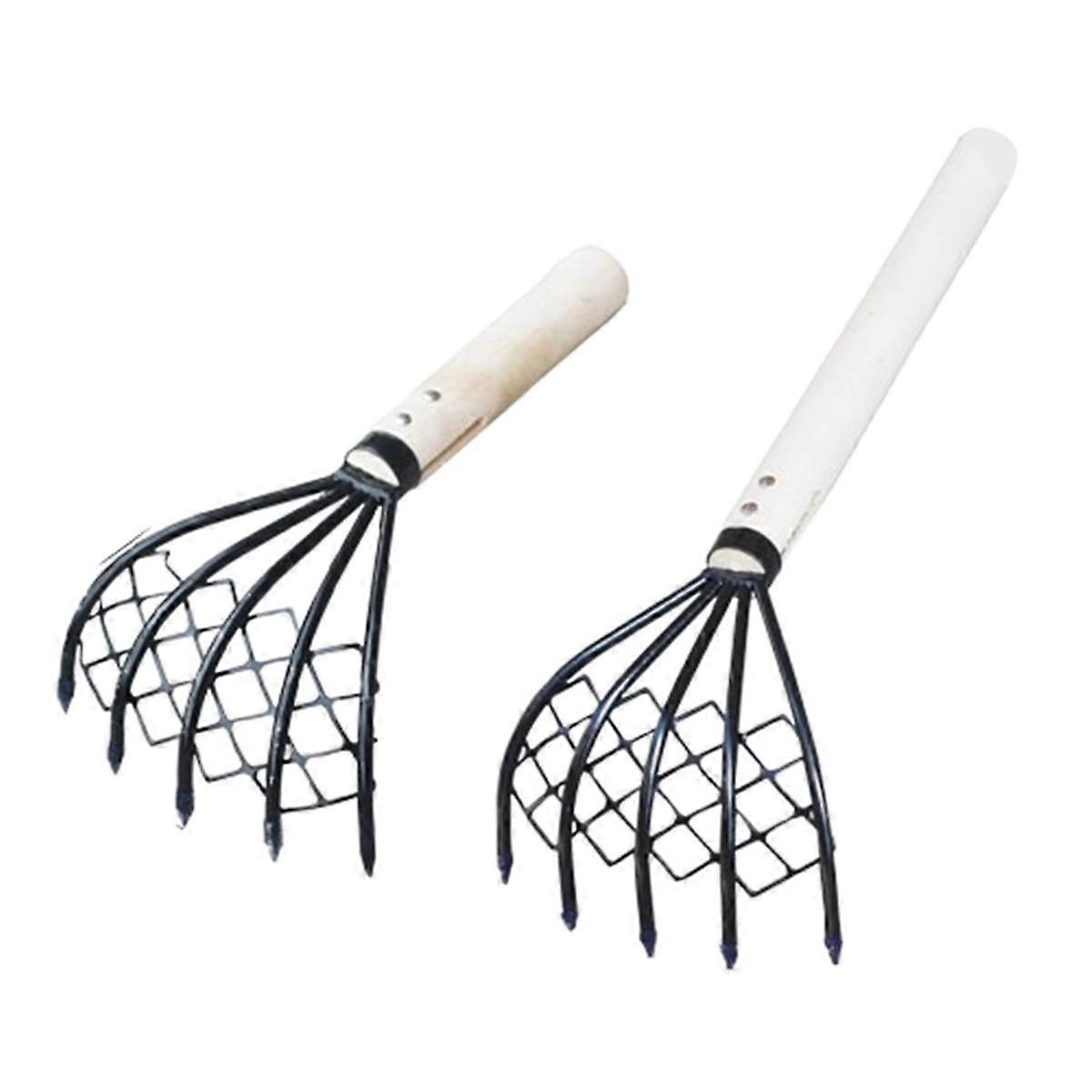 Small Nail Rake with Net Bag Small Rake Shell Digging Tool Sea Catching Small Wooden Rake Wooden Handle Rake Small Rake