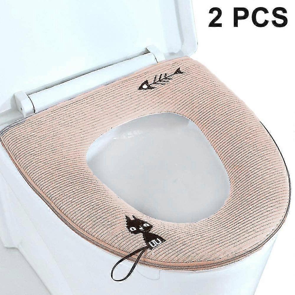 2pcs Toilet Seat Cover With Zipper, Washable Standard Toilet Lid Cover