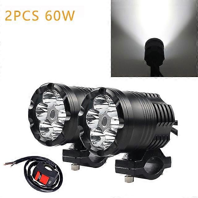 2PCS 60W Additional Led Headlights for Motorcycle Universal Moto Spotlight LED Motorcycle Headlight Auxiliary 12V 24V Car Lamp
