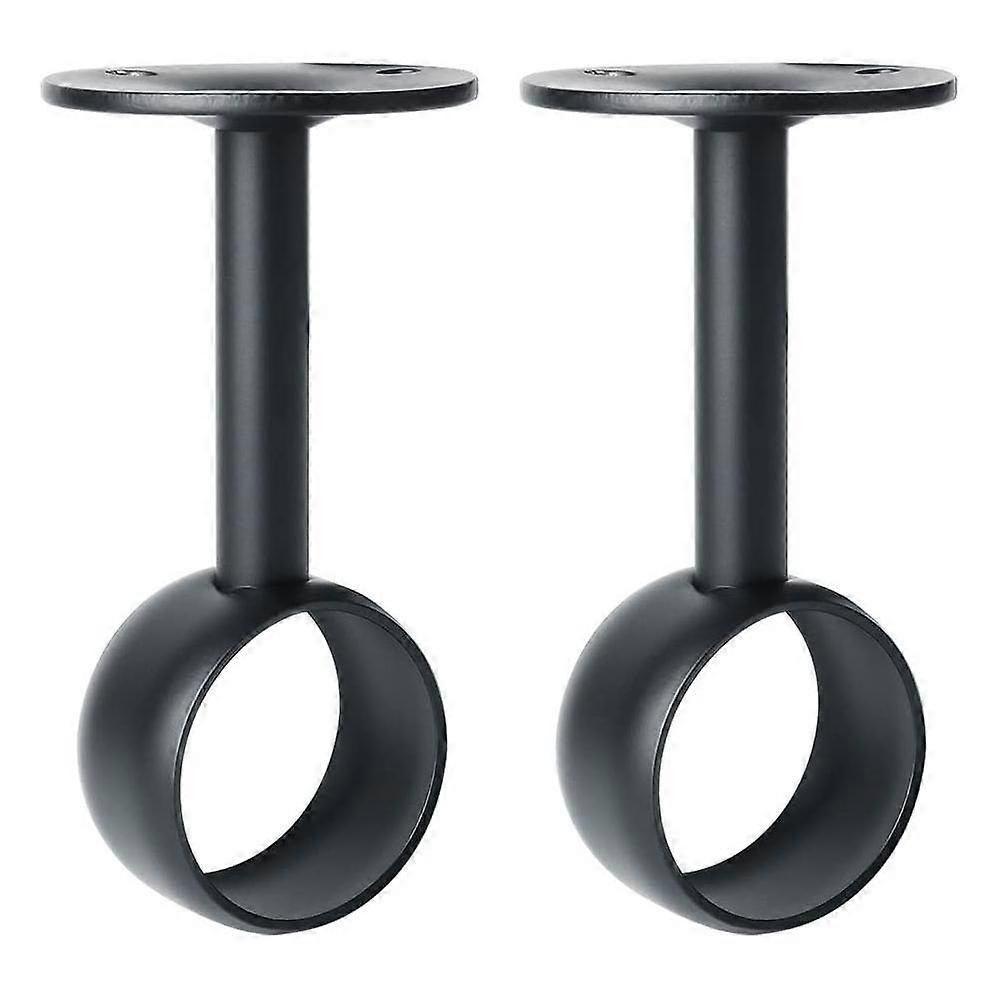 Curtain Rod Bracket Wardrobe Rod Bracket with Screws Ceiling Bracket for Curtain and Wardrobe, Matte Black Stainless Steel, Diameter 32 mm, 2 Pcs