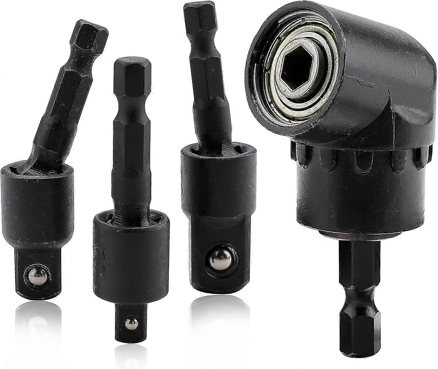 4-Piece Right Angle Bit Adapter Set, Impact Bit Extension, 360 Rotatable 1/4" 3/8" 1/2" Impact Grade Socket Adapter Set, 105 Degree Angle Screwdriver 
