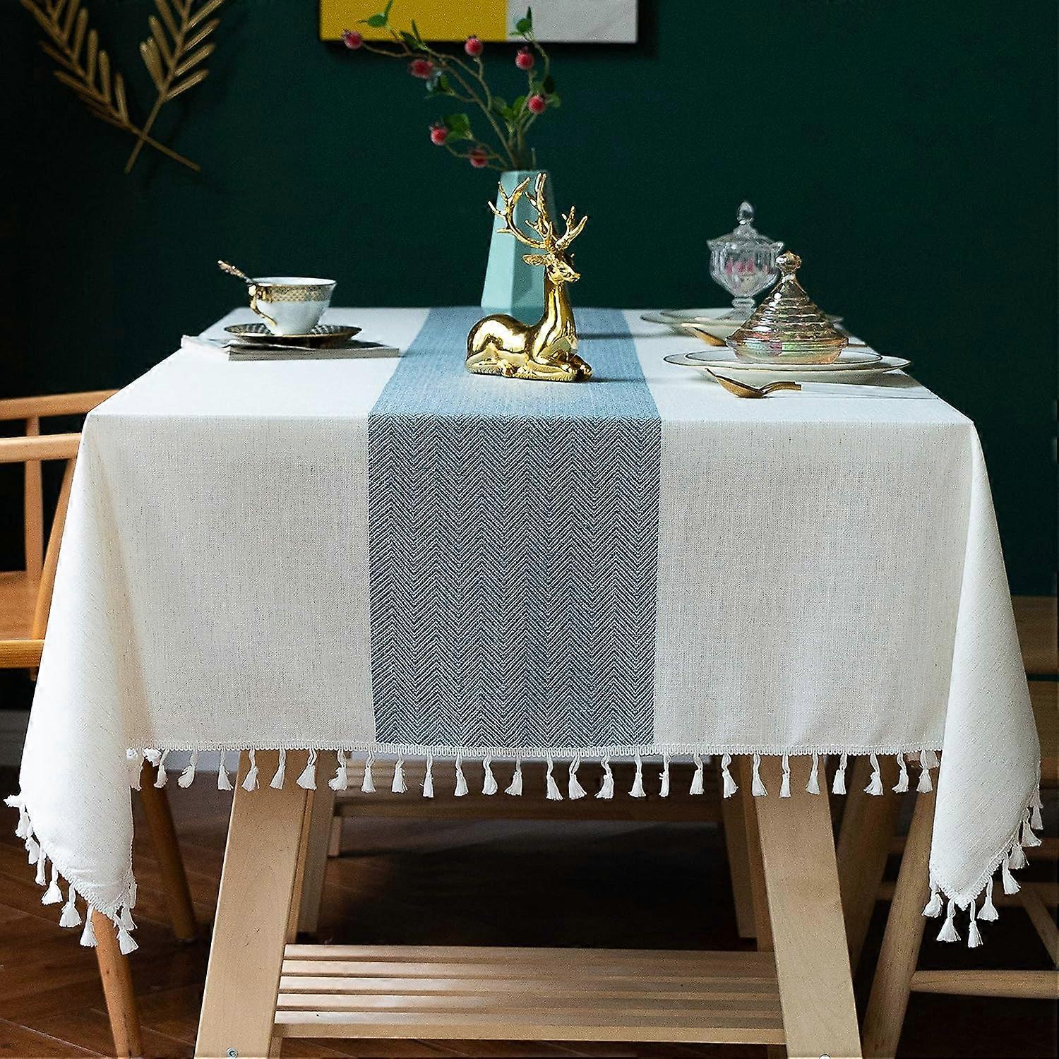 Tablecloth for Dining Table Rustic Farmhouse Kitchen Table Cloth Coffee Table Cover, Cotton Linen Fabric Small Rectangle Table Cloths for 4 to 6 Seats