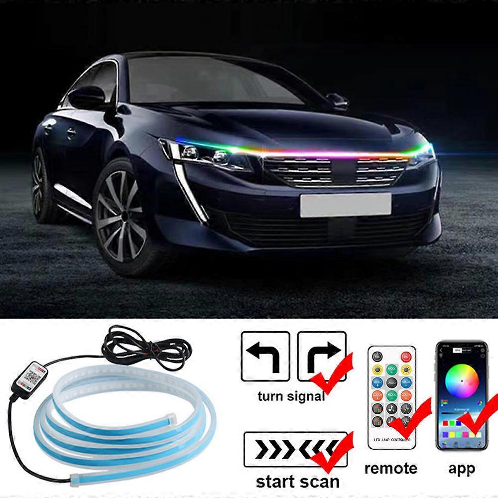 Scan Starting LED Car Hood Light Strip Auto Engine Hood Guide Decorative Ambient Lamp 12v Modified Car Daytime Running Light