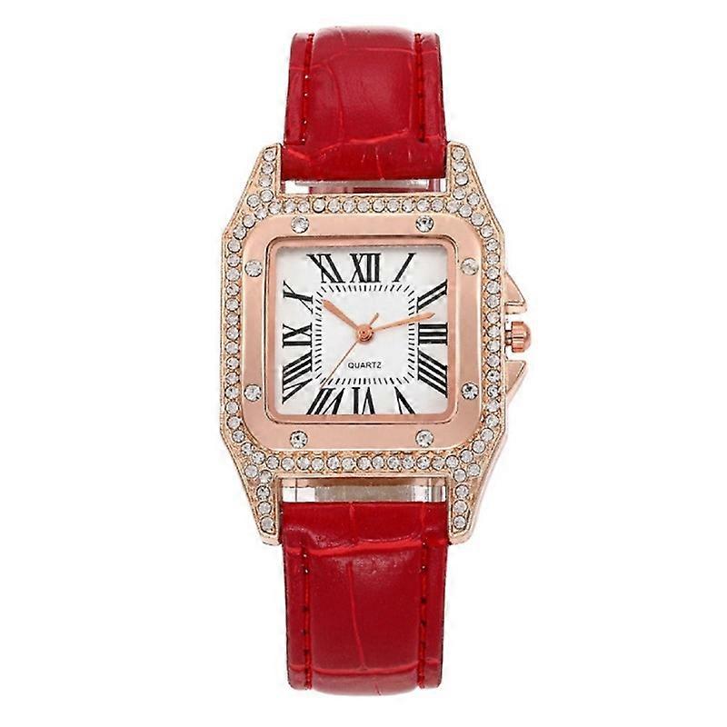 Naiset Tonneau Square Strap Quartz Watch, Väri: Punainen
