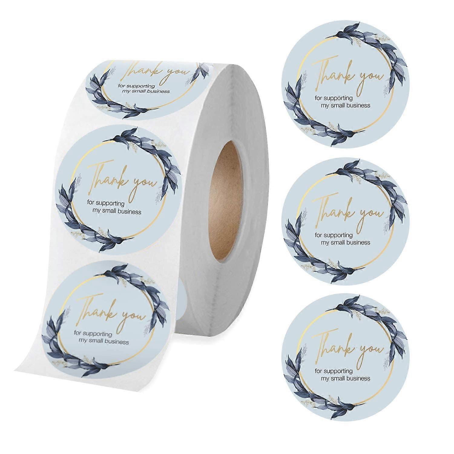 500 Pieces Business Thank You Stickers Roll, 1.5" Round Size Thank You Stickers | Light Blue Bouquet Designs (1 Pack)