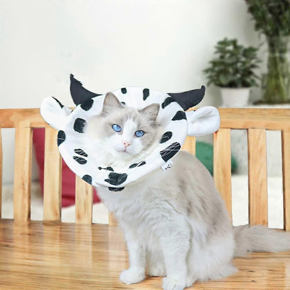 Cute Small Cow Shape Pets Elizabeth Circle Anti-bite Anti-Licking Cats Postoperative Protective Sleeve Cartoon Neck Collars M Neck 20-26cm Depth 13cm
