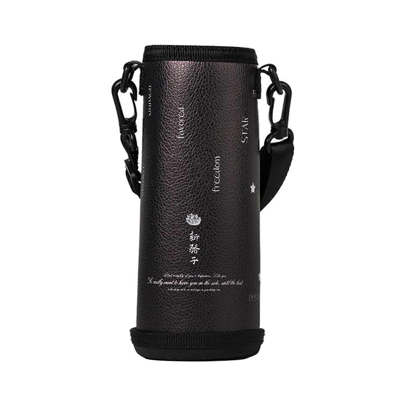 Insulation Cover PU Portable Anti-fall Slant-span Thermos Cup Protector with Adjustable Shoulder Strap