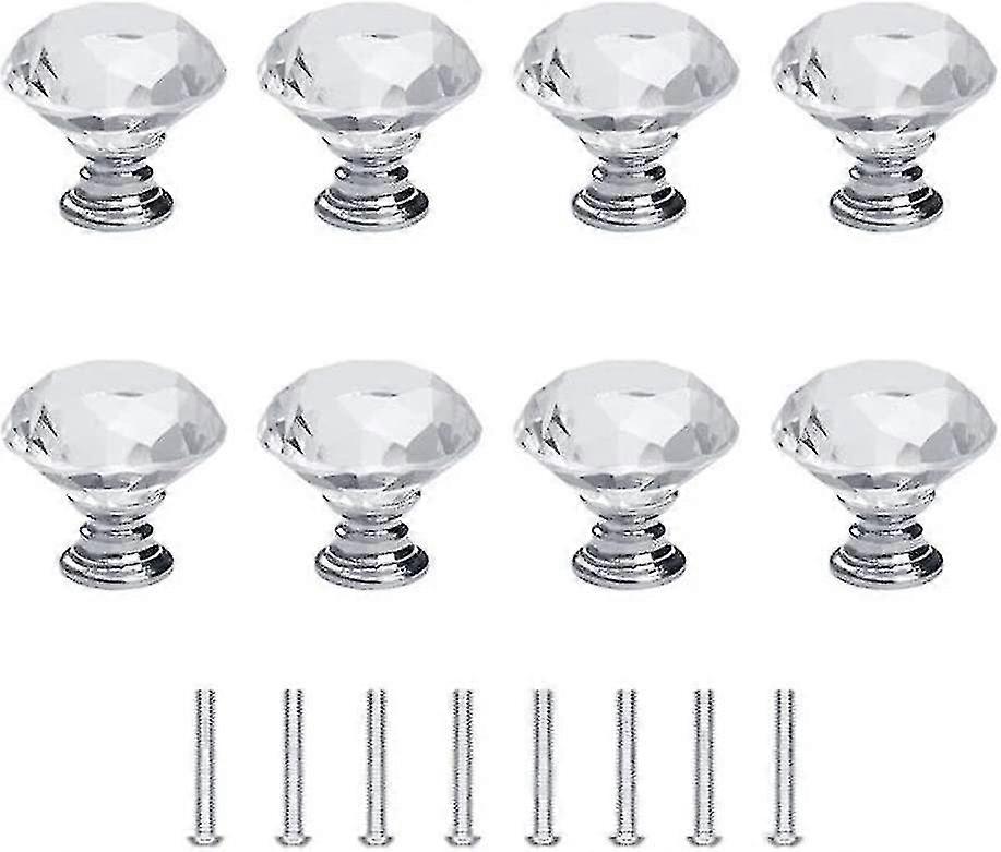 8 X 30mm Diamond Door Knobs, Crystal Glass Diamond Door Knobs With Screws For Cabinet Draw