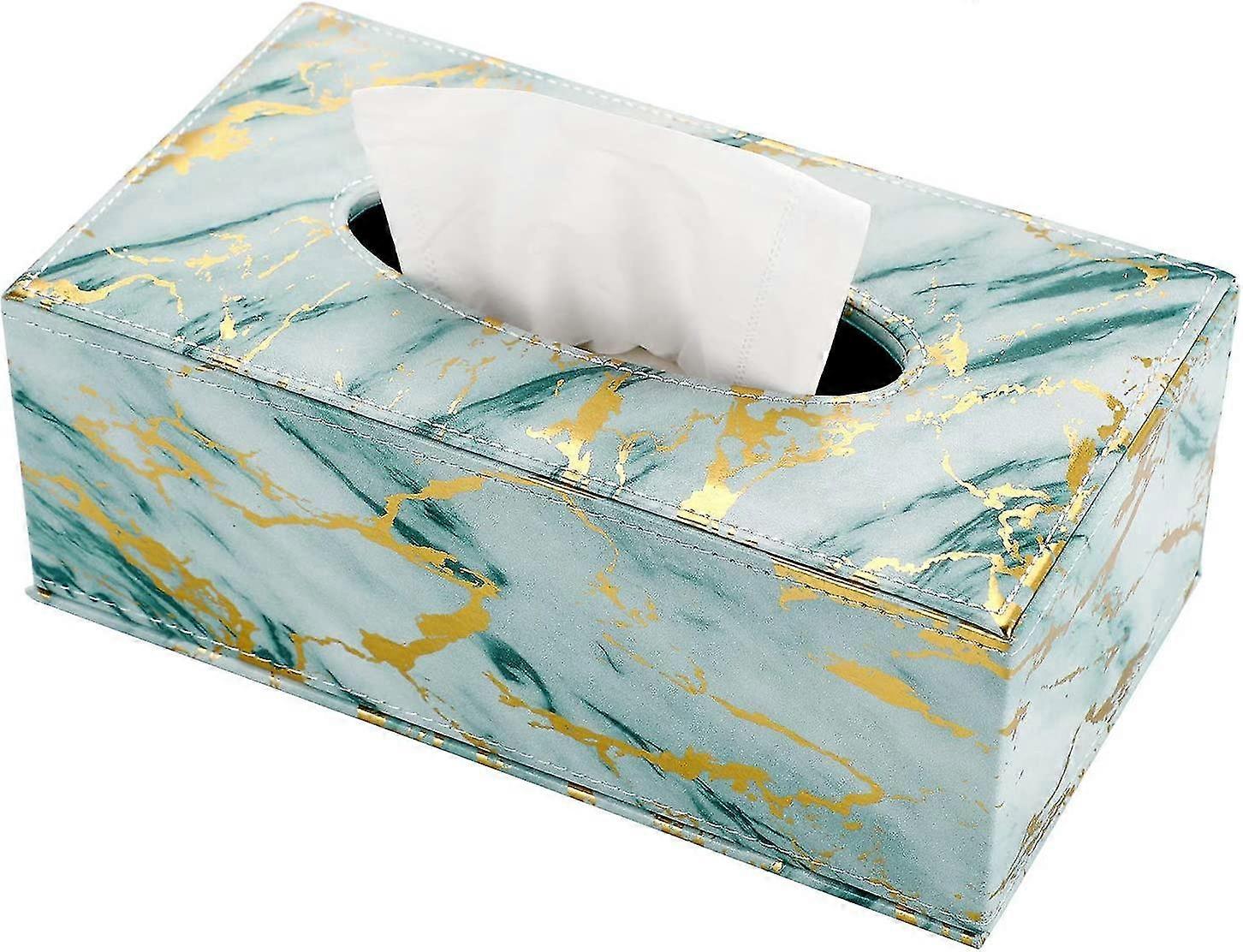 Pu Leather Rectangular Tissue Paper Holder Box, Green Marble Gift