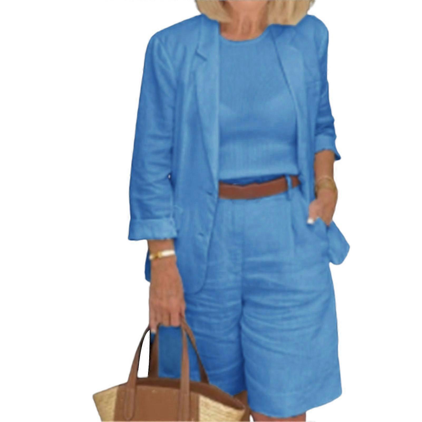 Fianao 1 Set Blazer Half Shorts Solid Color Single Breasted Summer Loose-fitting Buttons Outfit