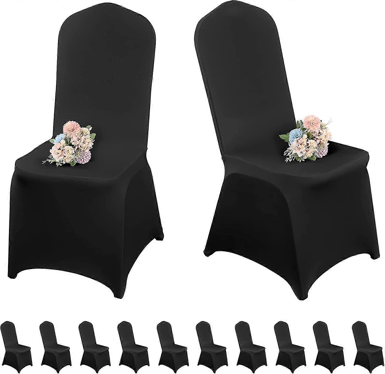 10パックブラックチェアカバーダイニングチェアシートカバースパンデックスチェアカバー