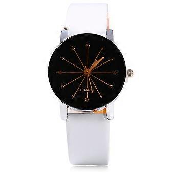 Zhoulianfa Unsiex Couple Watch Cut Surface PU Strap Alloy Quartz Wristwatch (White Women's)