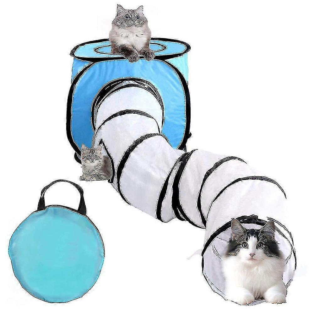 Cat Toy Tunnel And Cubes Bundle Interactive Crinkle Collapsible Tube And Foldable Cubes Playground For Pet, Cats And Puppy
