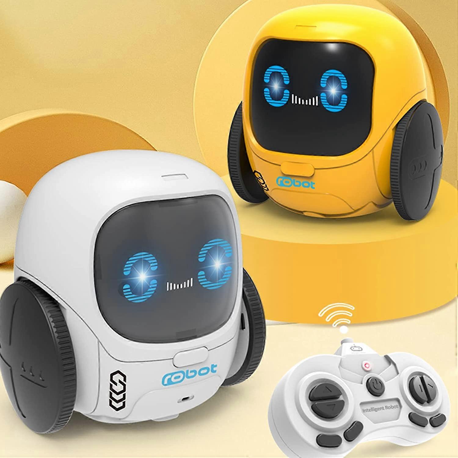 Cute Round Electric Robot Remote Control Small Dome Light Music Machine Language Rotation Demonstration Electric Robot Best Gift for Boys and Girls