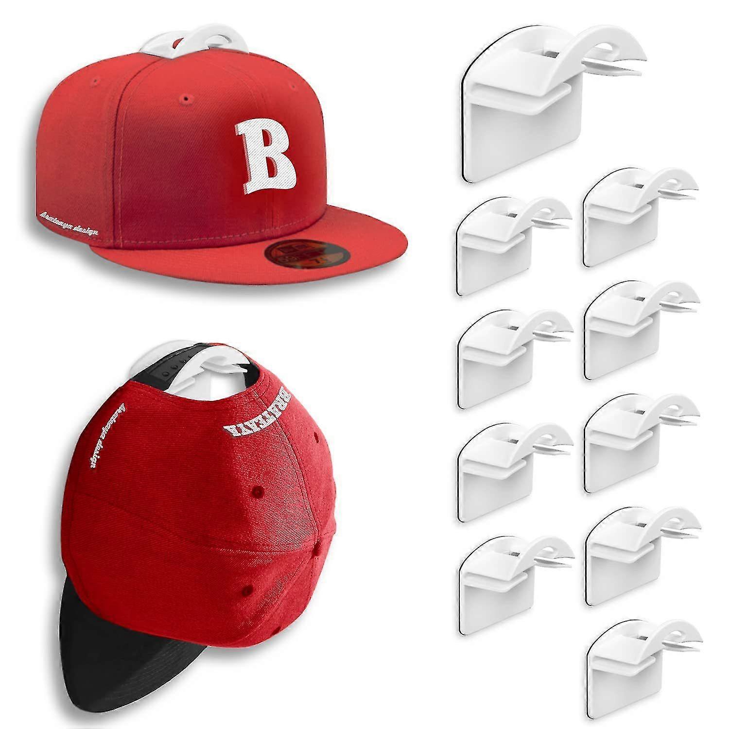 10 Pcs Hat Hanger Organiser, Cap Organizer Wall Baseball Cap Holder, White