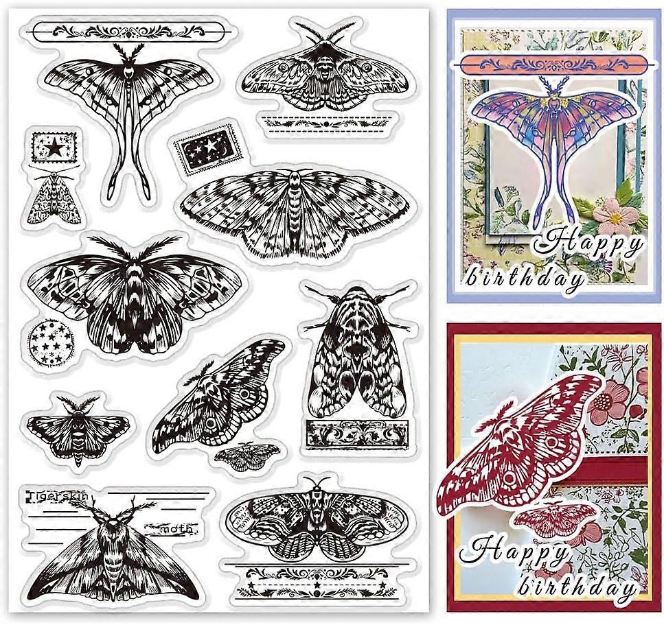 Moth Clear Stamps for Card Making Moth Label Clear Rubber Stamps Paper Craft Seal Stamp Rubber Stamp for DIY Scrapbooking Album Journal Notebook Decor