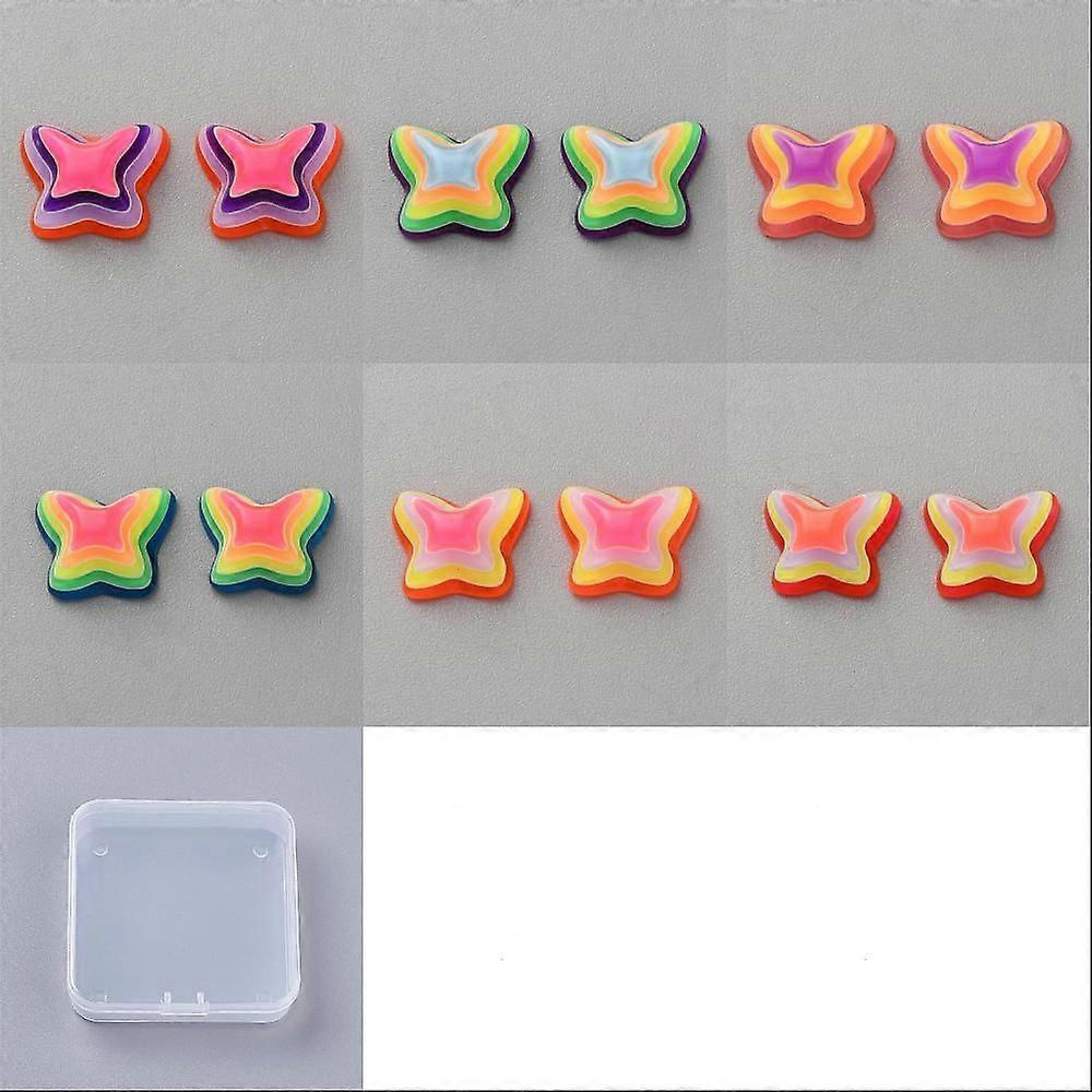 24Pcs 6 Colors Plastic Cabochons Stripe Butterfly Mixed Color 10.5x12.5x6mm