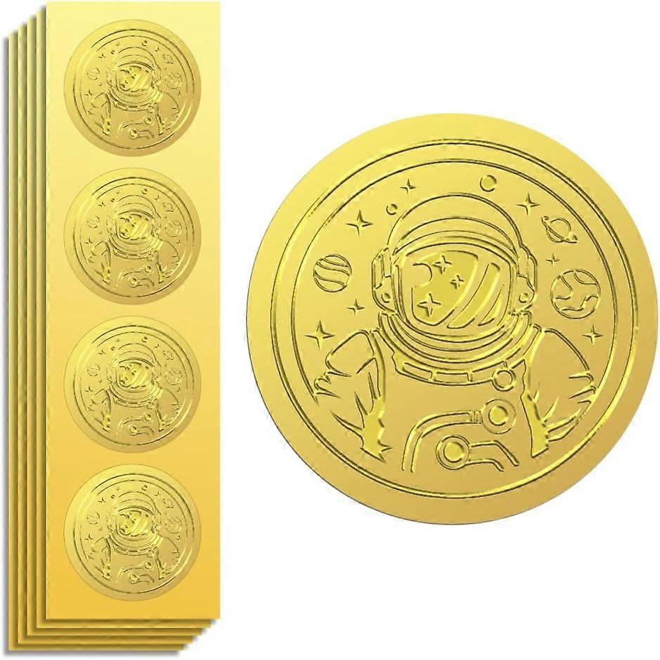 Gold Foil Stickers Seals Embossed Astronaut 2 Inch 100Pcs, Self Adhesive Gold Around Embossing Sticker for Certificate Paper Envelope Seal Gift Card P