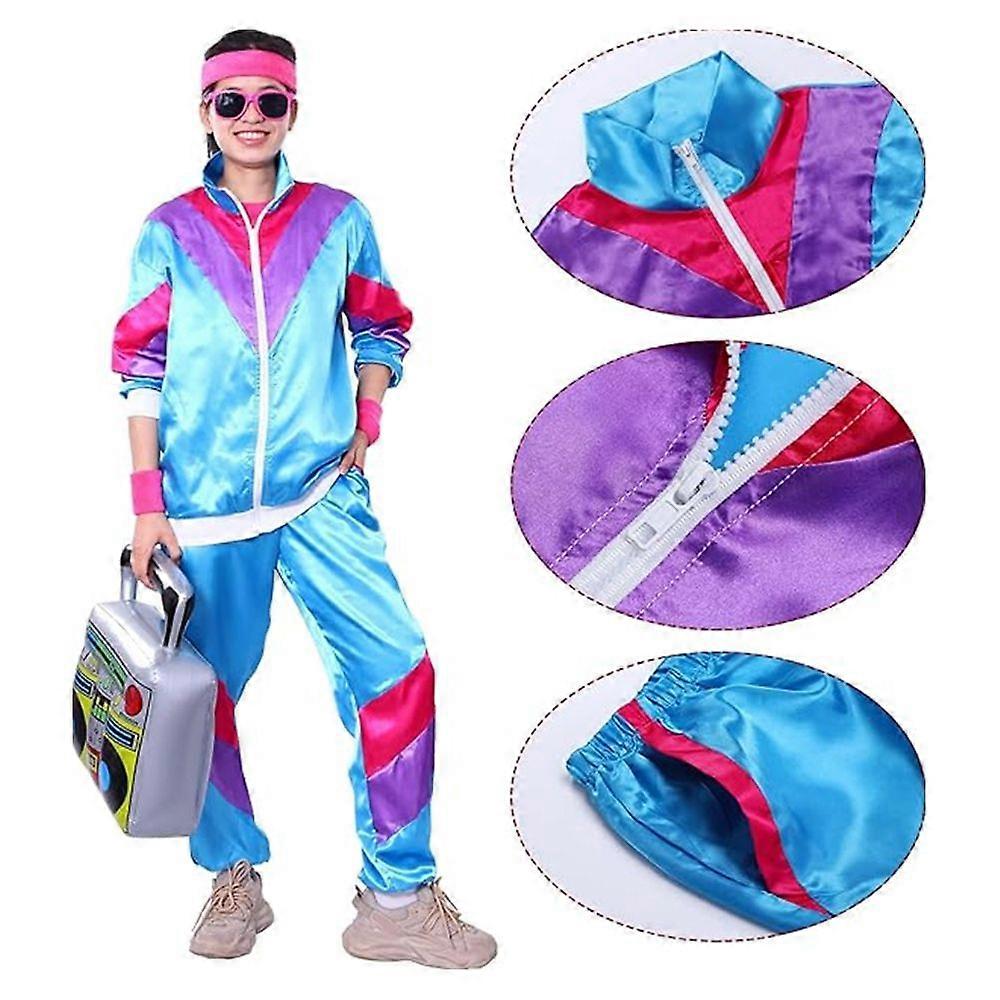 Men Women 80s 90s Tracksuit Set Hip Hop Costume Shell Suit for Party Halloween Dress