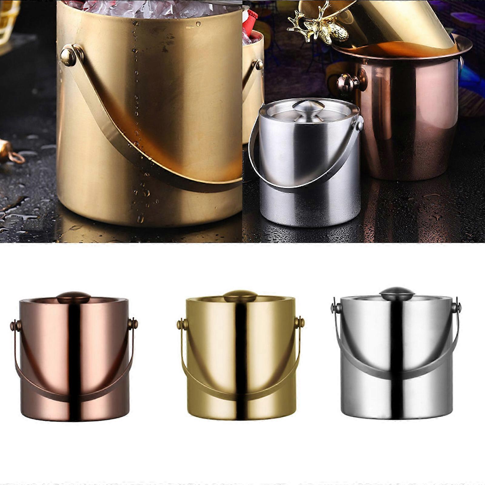 Red Wine Western Stainless Steel Ice Bucket, 3 Liter Double Thermal Insulation Bucket for Beer and Wine Chilling  Silver