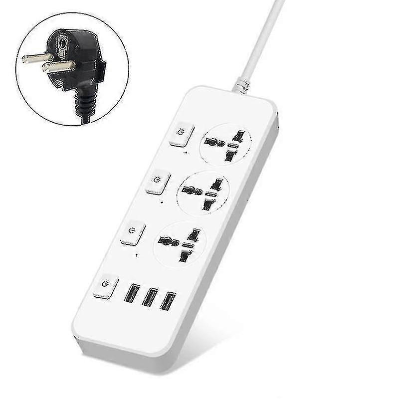 Us/uk/eu Power Strip 5v2.1a Surge Protector With 3 Outlets 3 Usb