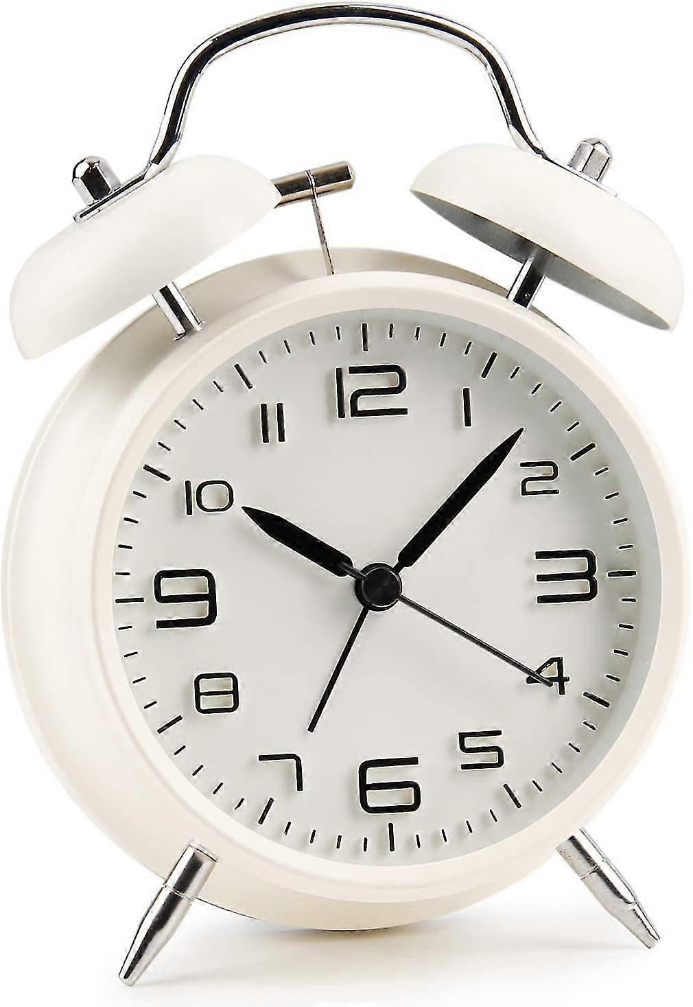 Double Bell Alarm Clo With Night Light, R Bell Alarm Clo, Loud Alarm, Quartz Drive, No Tiing Noiseless, Large Dial Of 4 Inches - White,5748