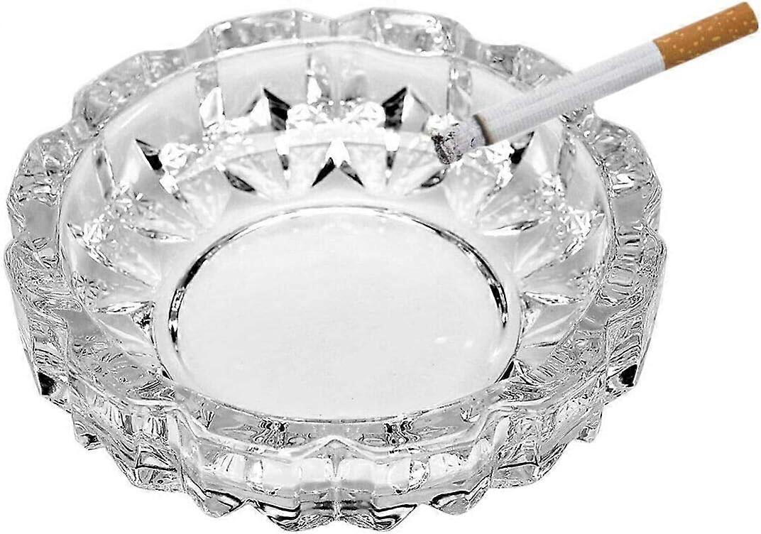 3 Pack Round Glass Ashtray Set, Clear Indoor Outdoor Tabletop Decor, Durable Smoking Accessory, 4 Inch Size