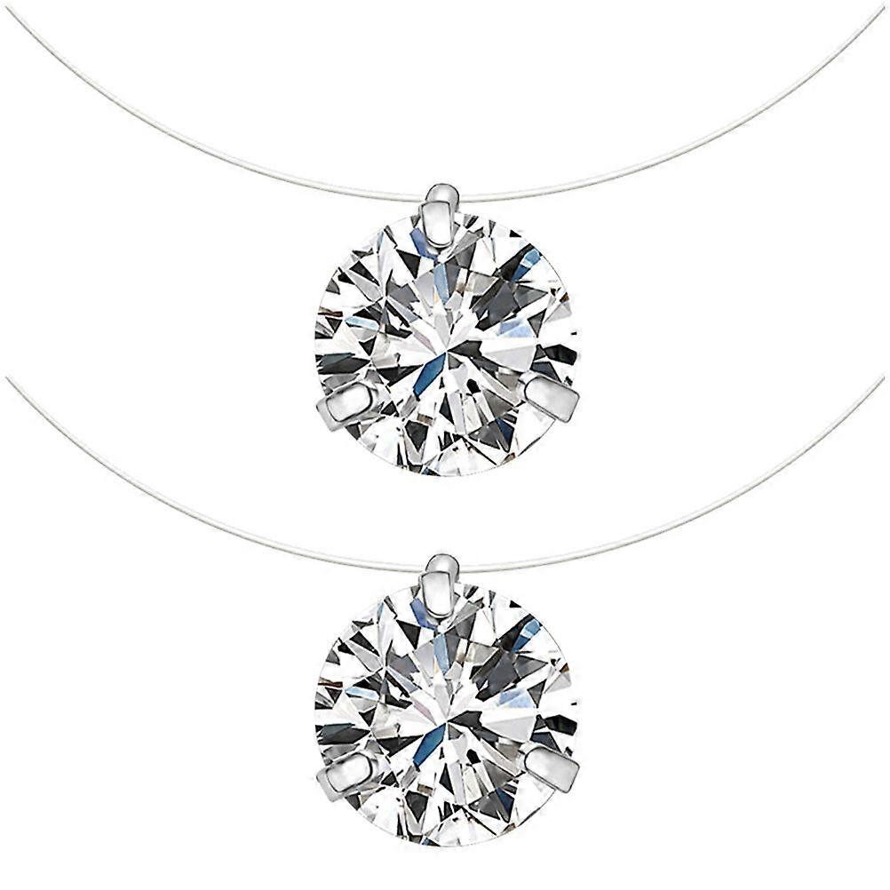 2pcs Fille Bijoux Invisible Poisson Fil Colliers Zircon Pendentif CollierS Bijoux