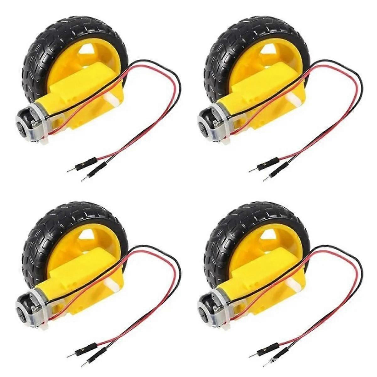4PCS DC 3-6V Elektromotor mit 4Pcs Kunststoff Reifen Rad Doppelwelle Getriebemotor Getriebemotor DIY Kit f