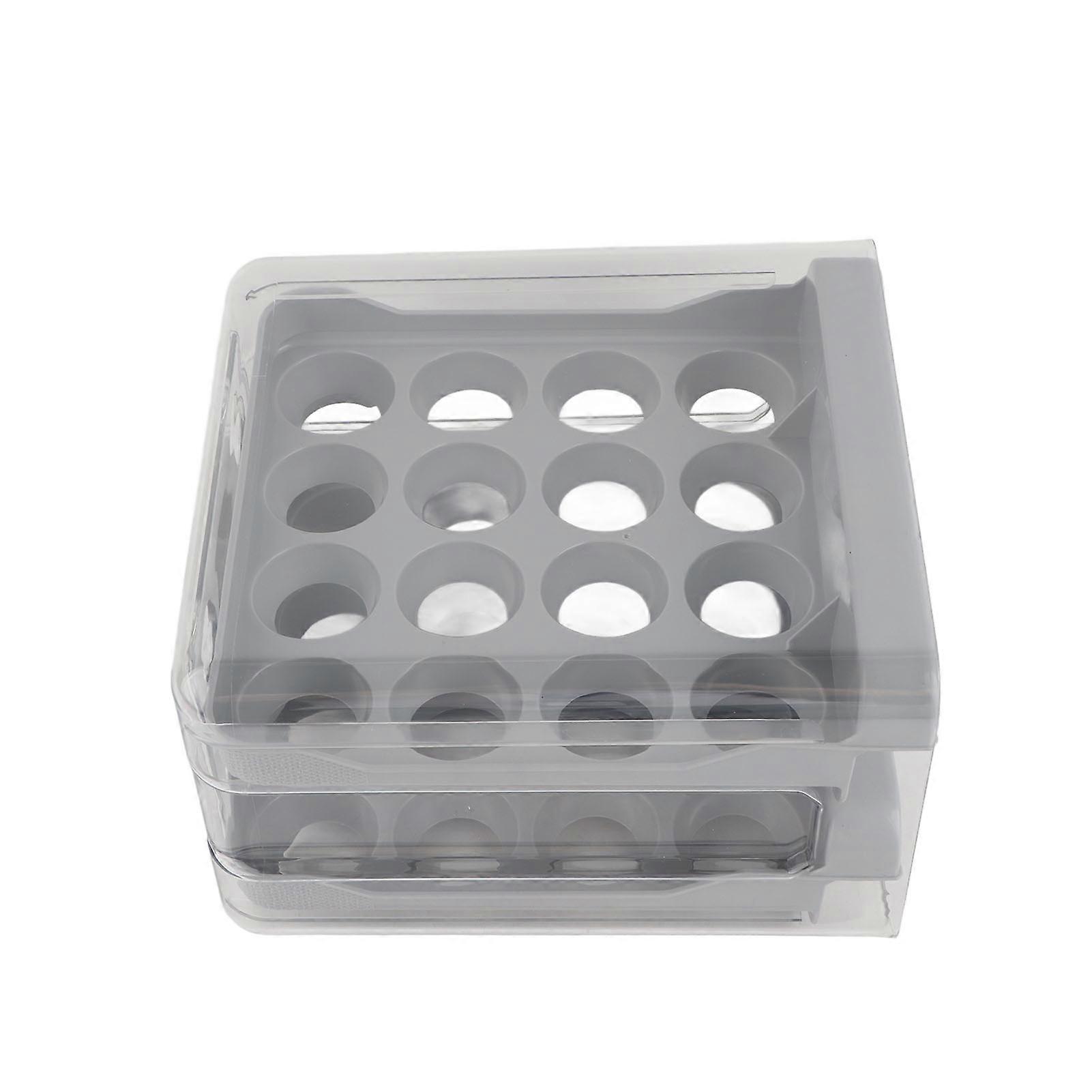 Egg Drawer Double Layer Transparent Thicken Large Capacity Egg Storage Box with Handle for RefrigeratorGray(32 cells)
