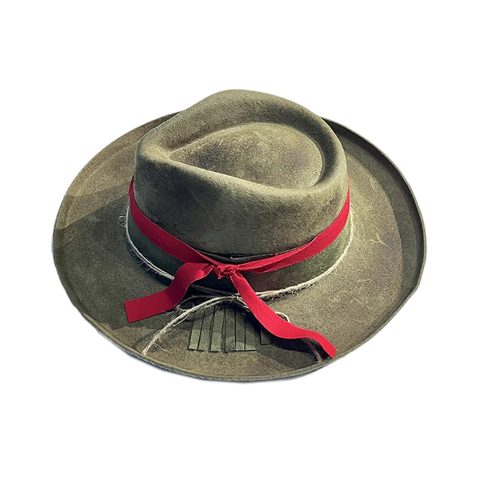 Beliebte Distressed Hut für Maskeraden Gentleman Jazzy Hut mit gewebtem Gürtel Erwachsene Konzert Hut Popping Tanzen Kopfbedeckung Grün